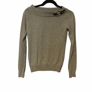 LAUREN Ralph Lauren Grey Ballet Neck Sweater Faux Leather Buckle Small